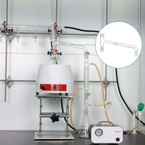 Vista 7 de stonylab Adaptador de destilación doblado de 75 grados de vidrio de borosilicato, con dos juntas interiores 14/20 y una junta externa
