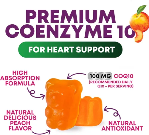 Vista 3 de Gomitas CoQ10 para adultos – Coenzima Q10 100 mg por porción – 3 veces más fuerza, suplemento antioxidante de alta absorción para apoyo a la salud