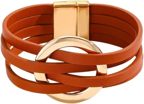 Vista 3 de Fuqimanman2020 Brazalete de cuero con encanto circular en forma de círculo, brazaletes de cuero envolventes hechos a mano, brazaletes de pulsera