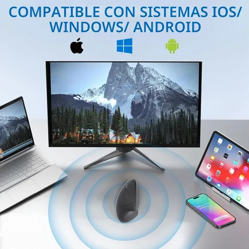 Vista 5 de Ratón para zurdos, ratón ergonómico inalámbrico para zurdos de 2.4G con DPI ajustable de 800/1200/1600, ratón inalámbrico vertical de 6 botones