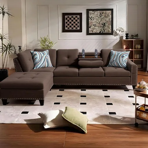 Vista 19 de Sofá seccional en forma de L con chaise, 3 piezas de sofá modular convertible para juegos de muebles de sala de estar y apartamentos pequeños