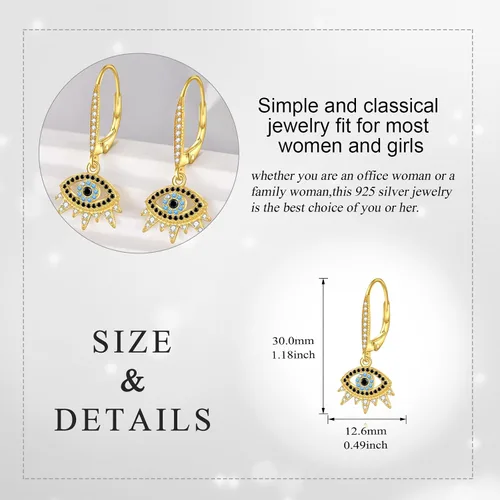 Vista 5 de Aretes de plata de ley contra el mal de ojo, regalo de joyería para mujeres y niñas