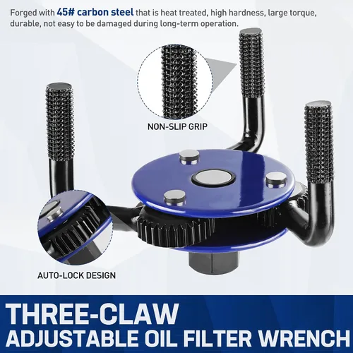 Vista 4 de WORKPRO Llave de filtro de aceite magnética ajustable, herramienta de extracción universal de 3 mandíbulas 3"–5" (76–130mm), diseño de bloqueo