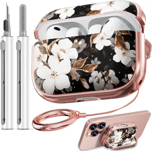 Vista 32 de Inesore Funda con bloqueo de seguridad para AirPods 4 2024, bonita funda floral para AirPod de 4ª generación para mujeres con kit limpiador