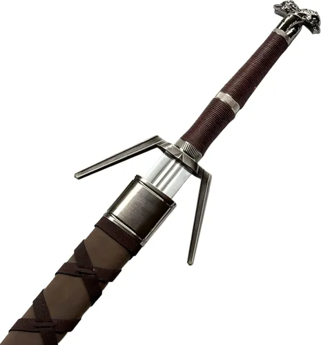 Vista 3 de Geralt - Espada de acero plateado de 50 pulgadas, espada de lobo blanco, espada larga medieval de fantasía, acero inoxidable 2CR13 con una placa