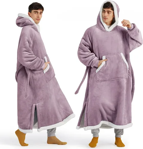 Vista 17 de Bedsure Manta Vestible con Capucha para Mujer - Manta Larga de Forro Polar Sherpa con Capucha para Adultos, Mujeres y Hombres, Cálida y Acogedora