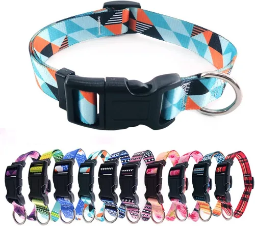 Vista 8 de Love Dream Collar de perro resistente con hebilla de liberación rápida ajustable con patrones geométricos florales para perros pequeños, medianos