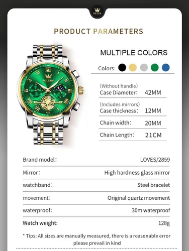 Vista 6 de OLEVS Relojes impermeables para hombre, de acero inoxidable, con cronógrafo, de lujo, color blanco, luminoso, de gran cara, analógico, de cuarzo