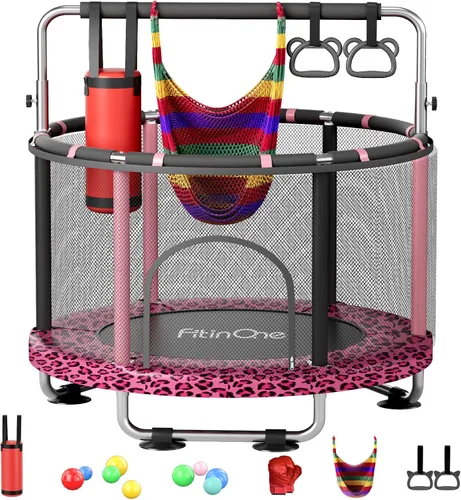 Vista 11 de 55" Toddler Mini Trampoline for Kids, Indoor Outdoor Toys with Swing, 440lbs Baby Kids Trampoline, Gymnastics Bar, Birthday Gifts for Boy Girl Age