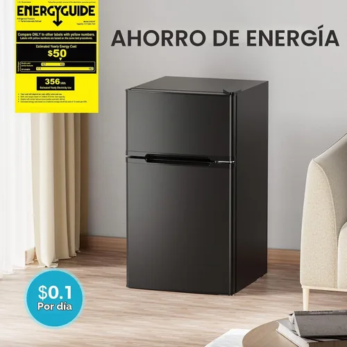 Vista 5 de COWSAR - Refrigerador compacto de 3.2 pies cúbicos con congelador, refrigerador de doble puerta para dormitorio, termostato ajustable, refrigerador