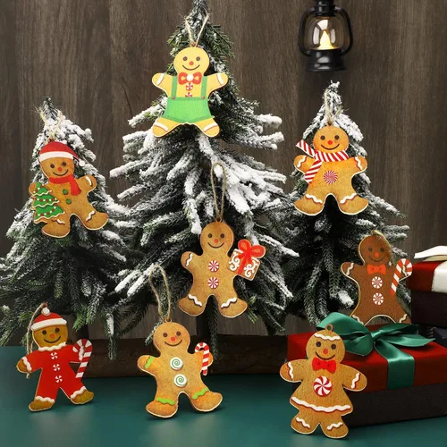 Vista 5 de Ferraycle 36 adornos navideños de pan de jengibre, decoraciones de árbol de Navidad, decoraciones de 3 pulgadas, adornos colgantes de madera