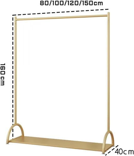 Vista 4 de Perchero moderno de metal para colgar ropa, perchero dorado con estantes, organizador de ropa de pie para dormitorios y boutiques, perchero de una