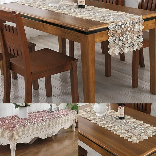 Vista 6 de Camino de mesa bordado de flores de encaje, rectangular, para bodas, fiestas, despedidas de soltera, comedor, decoración de mesa auxiliar, 16 x 48