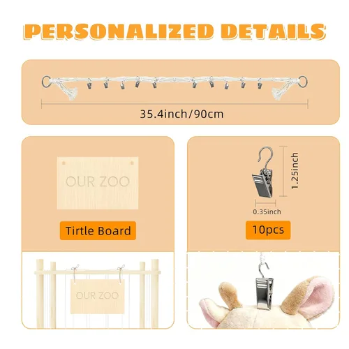 Vista 6 de Organizador de almacenamiento de animales de peluche, soporte de madera para juguetes de zoológico para habitaciones, salas de juegos y dormitorios