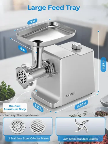 Vista 9 de Picadora de carne eléctrica, potencia máxima de 3600 W, 1 HP, cabezal #12