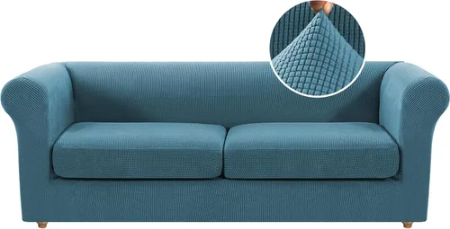Vista 40 de Funda para silla Chesterfield de 2 piezas para sofá de 1 cojín, fundas para silla de brazo alto, 1 asiento, alta elasticidad, lavable, protector