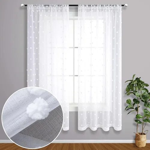 Vista 9 de KOUFALL Pom Pom Cortinas transparentes de puntos