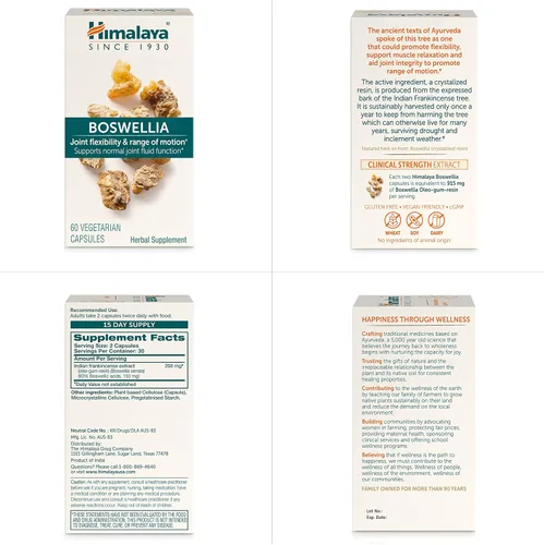 Vista 6 de Himalaya Cápsulas de extracto de Boswellia, Boswellia Serrata, suplemento de Boswellia, apoyo articular para movilidad y flexibilidad, suplemento
