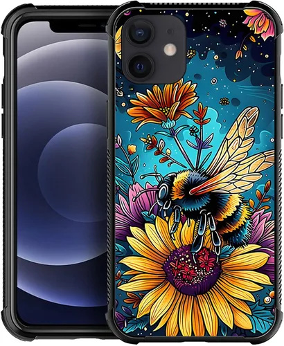Vista 20 de ZHEGAILIAN Funda compatible con iPhone 12 Mini, fundas de cristal de color caballo de baile, parte trasera de vidrio templado+funda protectora