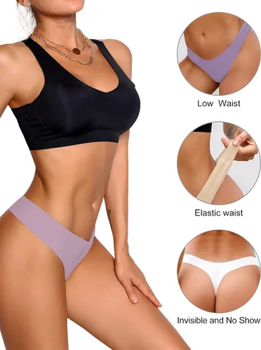Vista 2 de Deangelmon Tangas sin costuras, para mujer, ropa interior invisible, paquete múltiple, cómodas