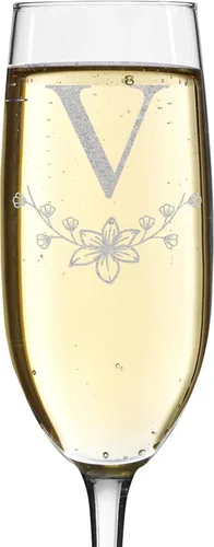 Vista 24 de shop4ever Monograma de letra floral de flauta de champán grabado con láser, 8 oz (L)