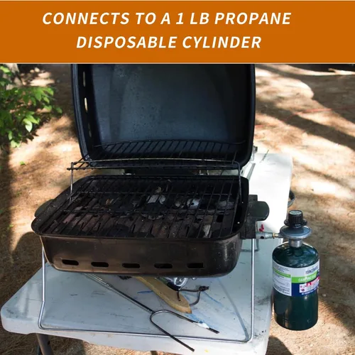 Vista 10 de Regulador de mesa con válvula de control de parrilla de gas propano con salida de rosca M12x1.5 boquilla de 0.028 in, entrada de rosca de cilindro