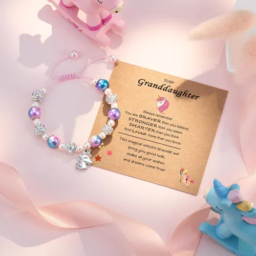 Vista 4 de HGDEER Pulsera de unicornio para hija, nieta, sobrina, adecuada para regalos de Navidad y cumpleaños