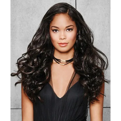 Vista 4 de Extensiones onduladas de 22 pulgadas color negro R1 – HairDo Hairpieces kit de 4 piezas con clip en Tru2Life pelo sintético fino resistente al