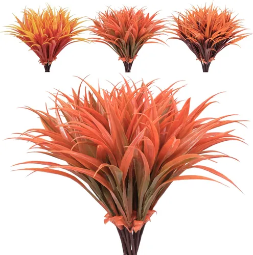 Vista 15 de 8 piezas de plantas falsas para exteriores, resistentes a los rayos UV, plantas de césped alto artificiales, flores tropicales, arbustos, decoración