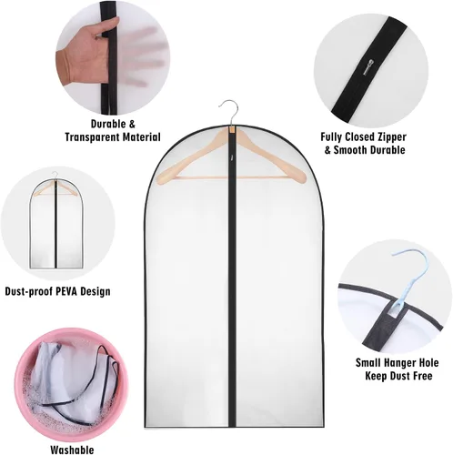 Vista 9 de Bolsas de ropa de 50 pulgadas para colgar ropa, fundas transparentes a prueba de trajes con refuerzos de 4 pulgadas para almacenamiento en armario