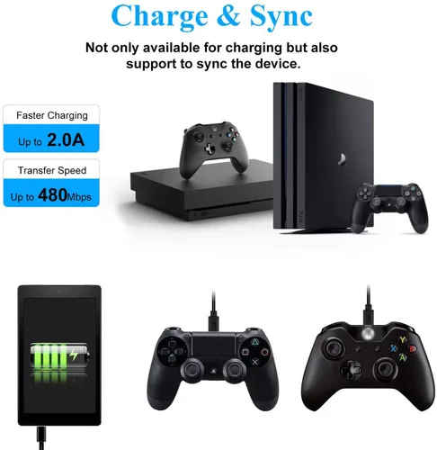 Vista 3 de Replacement USB Charger Charging Cable for Xbox One S X Controller, Micro USB 2.0 Play Data Sync Charger Cord (9FT)