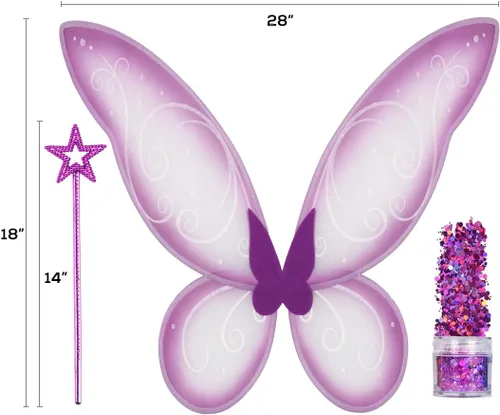 Vista 7 de Funcredible Fairy Costume Accessories - Fairy Wings, Fairy Wand, Glitter - Tooth Fairy Outfit for Women - Fairy Party Pack