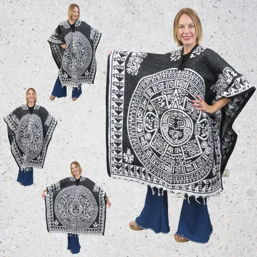Vista 5 de Poncho mexicano azteca para hombres y mujeres Manta reversible Cobija para fiestas, exteriores, senderismo y campamento