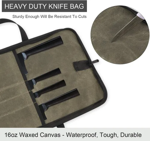 Vista 6 de Ruibo Bolsa de rollo de cuchillos de chef, estuche de transporte de cuchillos de lona encerada con asas duraderas, estuche portátil para cuchillos