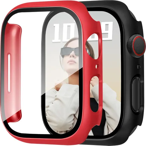 Vista 10 de JR.DM - Juego de 2 fundas de policarbonato duro de 38 mm con protector de pantalla de vidrio templado HD para Apple Watch Series 3/2/1, protector