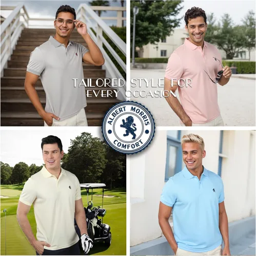 Vista 2 de Albert Morris Paquete de 4 camisas polo de manga corta a rayas para hombre