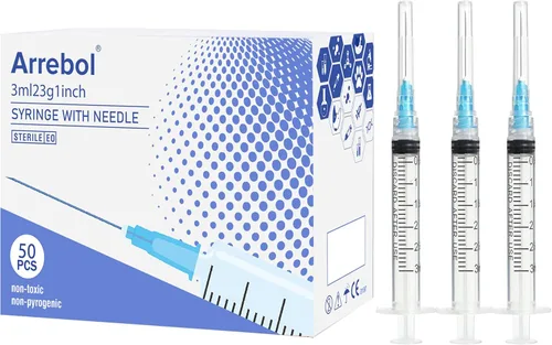 Vista 10 de Arrebol Jeringa de 0.1 fl oz con aguja Luer Lock, herramienta de jeringa desechable de plástico para laboratorios científicos, recarga de líquidos