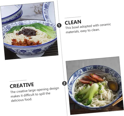 Vista 9 de Tazón de ramen azul y blanco Tazón de ramen japonés Tazones de arroz Tazones de cocina asiáticos japoneses Tazones de fideos de porcelana Tazones