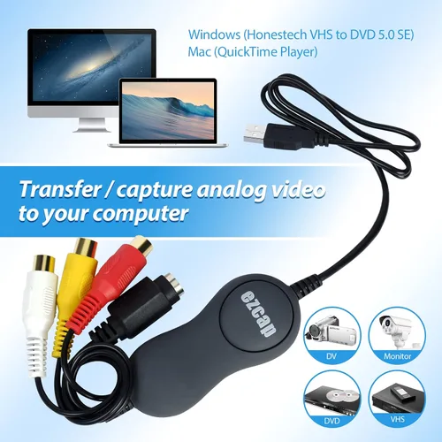 Vista 2 de Mwin Tarjeta de captura de video USB 2.0, convertidor VHS/VCR a digital, digitalizar video analógico para Mac o Windows, VHS/VCR/TV a DVD fácil