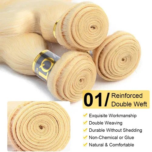 Vista 3 de QTHAIR Extensiones de cabello humano brasileño ondulado de grado 18A #613 con cierre de encaje HD 4x4
