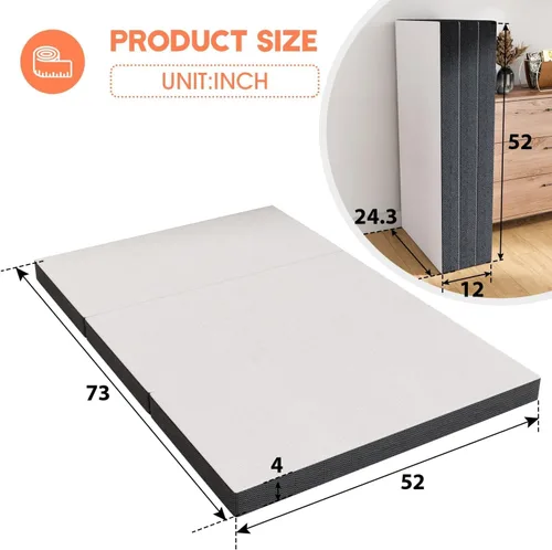 Vista 2 de Colchón plegable, de 4 pulgadas, portátil, de tamaño matrimonial, colchón triple plegable de espuma viscoelástica con funda lavable para campamento
