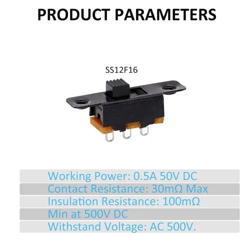 Vista 4 de Interruptor deslizante Montaje en panel 3 Pasador de soldadura ON/OFF 2 Posiciones 50Pcs