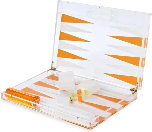 Vista 9 de TIZO Elegante juego de backgammon de Lucite negro de 18 pulgadas, chips de Lucite y tazas con cierre magnético, decoración elegante y práctica