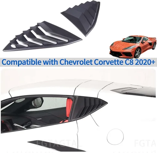 Vista 7 de Cubierta de rejilla para ventana lateral trasera compatible con Chevrolet Corvette C8 2020-2025, cubierta de moldura de persianas de ventana Mate