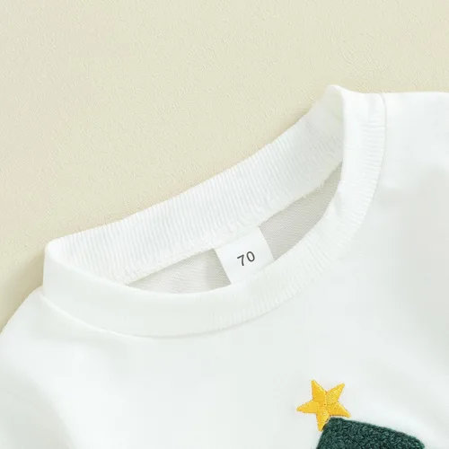 Vista 3 de Muasaaluxi Traje de Navidad para bebé recién nacido, con estampado de árbol de Navidadletras, pantalones deportivos, 2 piezas, trajes de otoño 0-3T