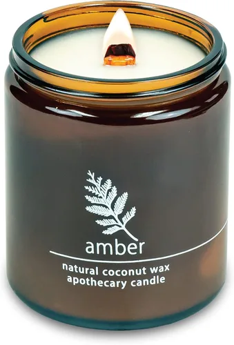 Vista 17 de Vela de mecha de madera agrietada Hemlock Park hecha a mano con cera de coco natural (grande de 16 oz, ámbar) Coconut Apricot Wax Crackling Wood