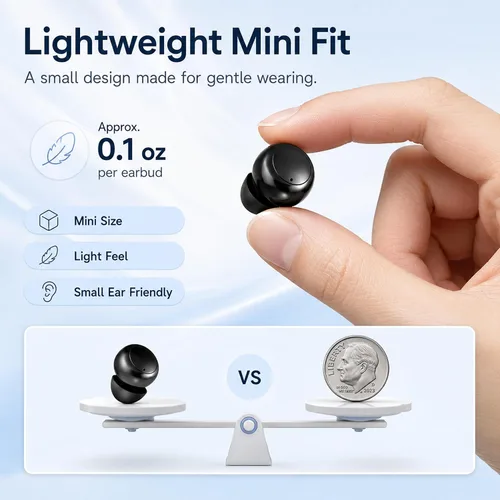 Vista 6 de Auriculares invisibles para dormir de lado, mini auriculares Bluetooth Negro