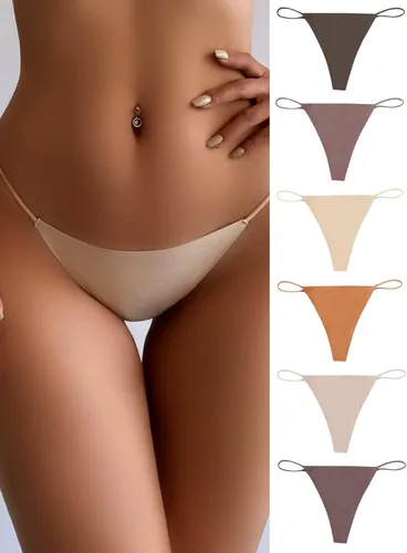 Vista 3 de SheIn 6 piezas sin costuras para mujer sin costuras tangas en T espalda baja ropa