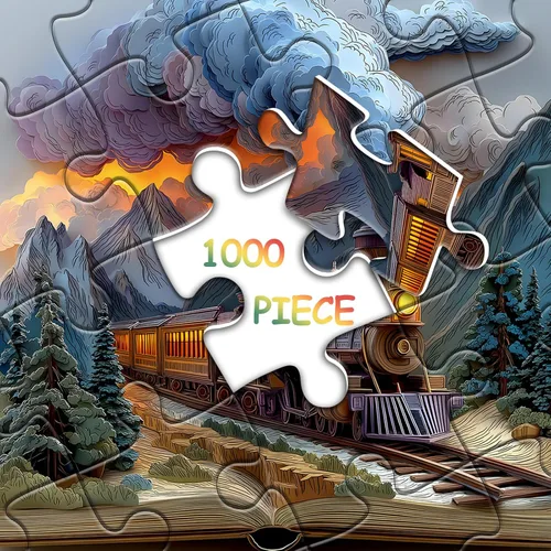 Vista 7 de Rompecabezas de 1000 piezas con libro de tren para adultos, de fantasía, naturaleza, paisaje, arte estético, arte estético, páginas mágicas