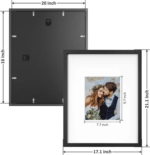Vista 2 de ONE WALL Marco de fotos de vidrio templado de 16 x 20 pulgadas con paspartú blanco para fotos de 8 x 10 pulgadas para bodas, celebraciones